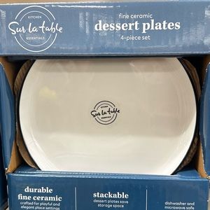 Essentials White Dinnerware With Black stripe NEW Plates 7.75” Salad 4 set